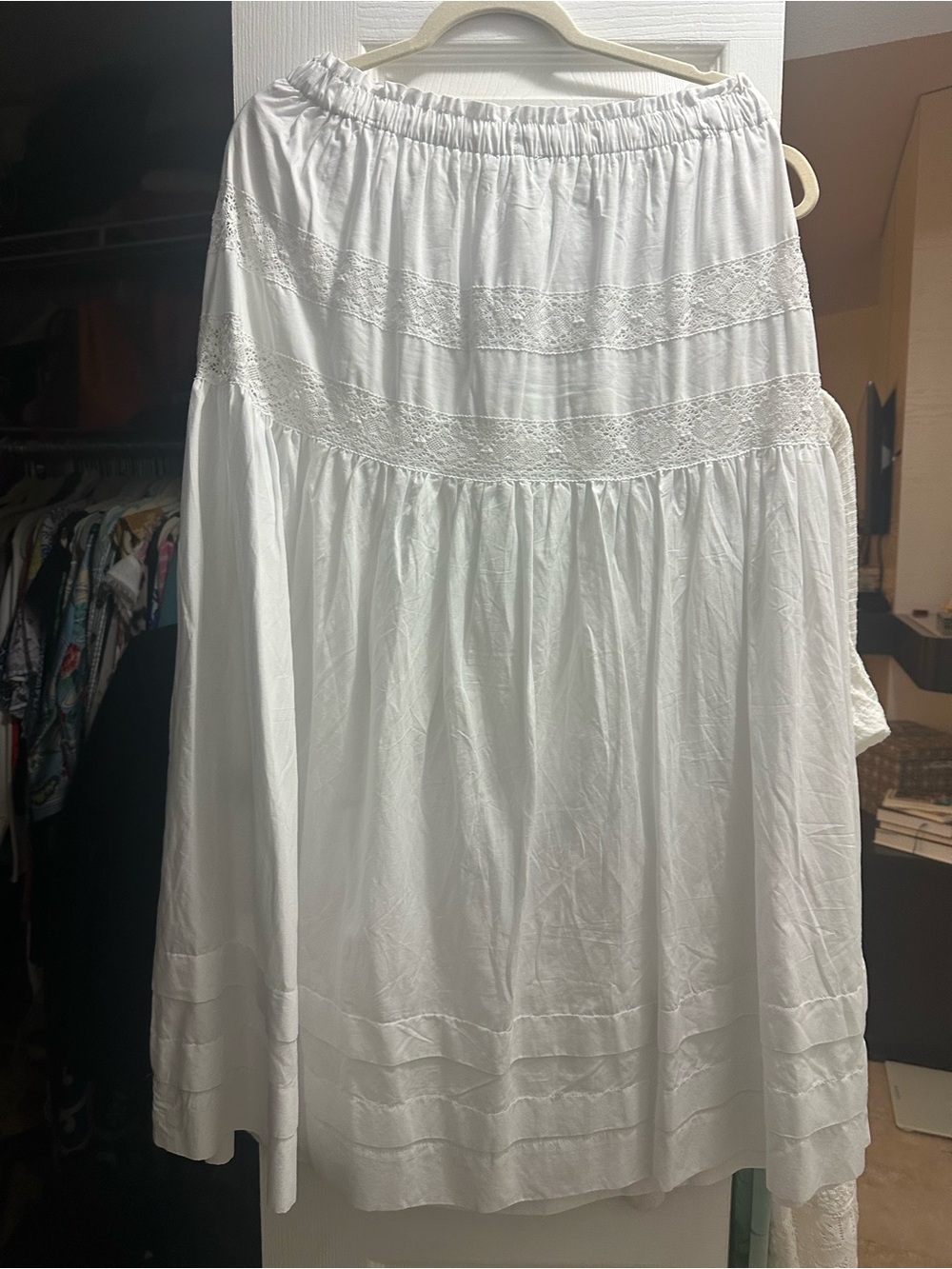 Women’s White Boho Tiered Maxi Skirt